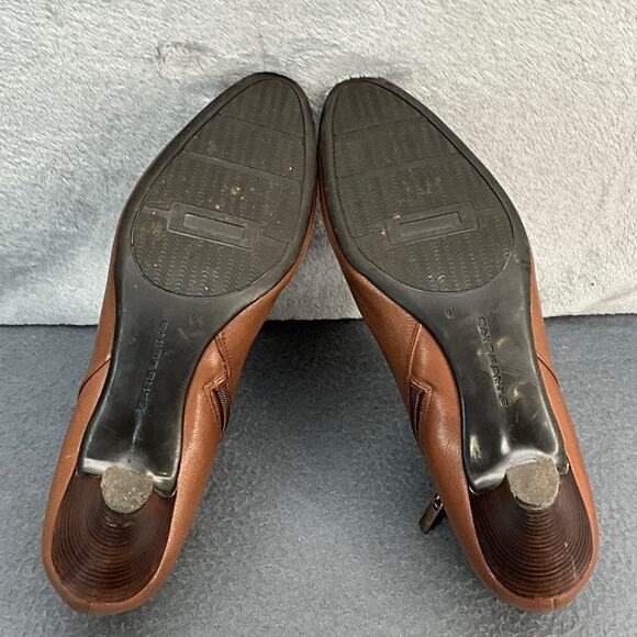 Bandolino Brown Leather Gold Buckle Side Zip Wooden Heel Ankle Bootie Women 9.5 - Picture 9 of 10